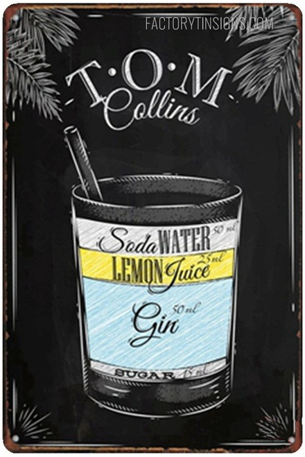 T.O.M Collins Typography Vintage Tin Sign Retro Metal Tin Signs for Wall Décor And Bar Wall Décor
