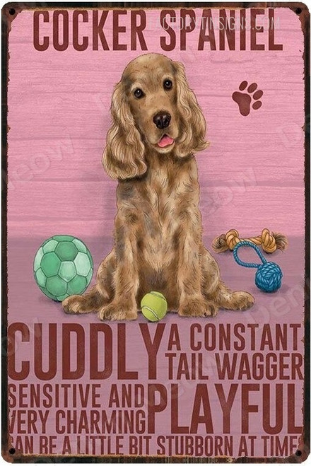 Cocker Spaniel Animal Typography Vintage Poster Dog Metal Tin Sign for Home Decoration Plate