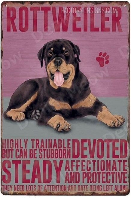 Rottweiler Animal Typography Vintage Poster Metal Tin Sign Pet Dog Sign Wall Art Decor for Pet Shop