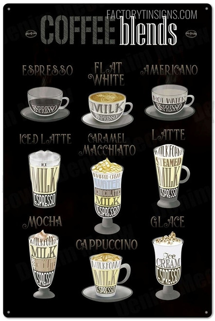 Coffee Blends Typography Vintage Tin Sign Retro Metal Tin Signs for Wall Décor And Home Décor