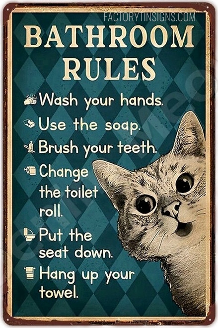 Bathroom Rules Typography Animal Vintage Metal Tin Signs Retro Metal Tin Signs for Wall Hangings And Bathroom Wall Décor