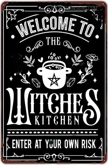 Witches Kitchen Witchcraft Typography Vintage Metal Sign Halloween Tin Poster for Living Room Decoration