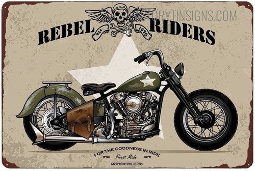 Rebel Riders Vintage Typography Garage Plaque Motorcycle Metal Sign Poster for Bike Wall Décor