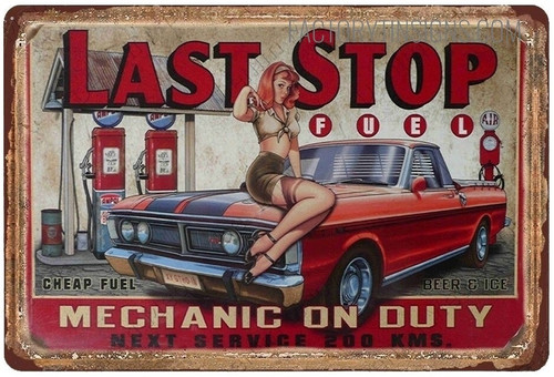 Mechanic on Duty Vintage Typography Auto Repair Metal Poster Retro Garage Sign for Car Repair Shop