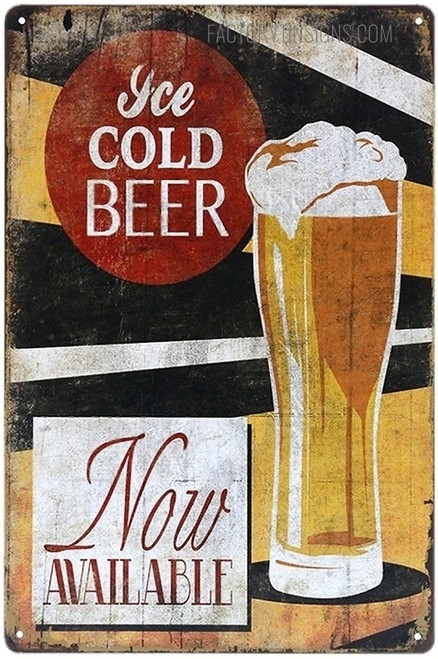 Ice Cold Beer Vintage Typography Rustic Retro Tin Sign for Beer Pub Sign Wall Decor Plaque