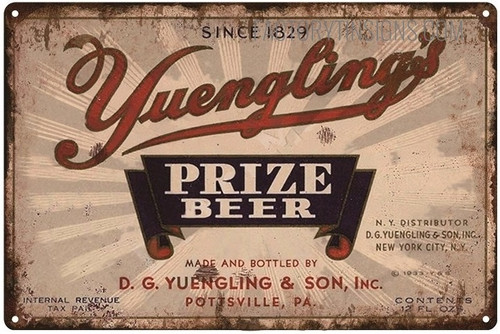 Yuengling's Prize Beer Typography Vintage Reproductions Aluminum Metal Sign for Wall Art Decoration