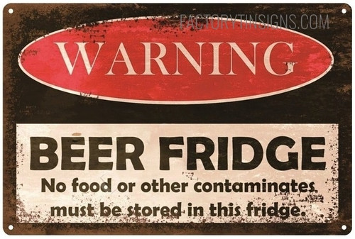 Warning Beer Fridge Vintage Typography Rustic Retro Tin Sign for Beer Pub Sign Wall Decor Plaque