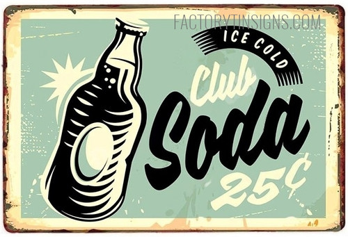 Club Soda Typography Vintage Tin Sign Retro Metal Tin Signs for Wall Hanging And Wall Décor