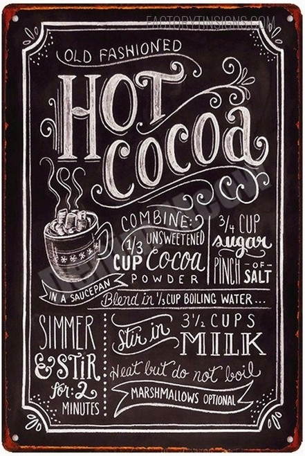 Hot Cocoa Vintage Typography Original Retro Design Tin Metal Signs Wall Art Poster for Wall Decoration for Cafe