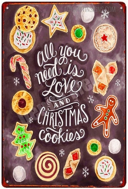 Christmas Cookies Vintage Typography Christmas Tin Signs Metal Poster for Room Decoration