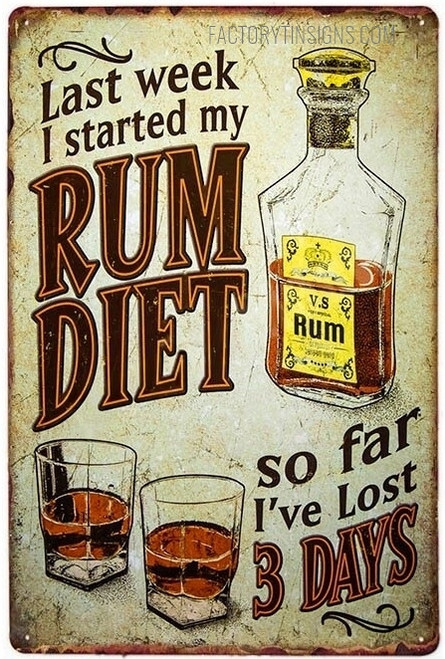 Last Week I Started My Rum Diet Typography Vintage Tin Sign Retro Metal Tin Signs for Wall Décor And Wall Hanging