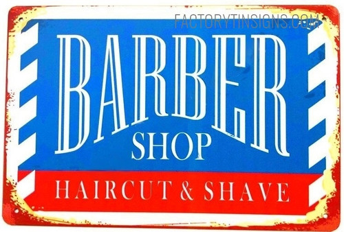 Barber Shop Haircut & Shave Vintage Typography Metal Tin Sign Poster for Store Wall Art Decoration