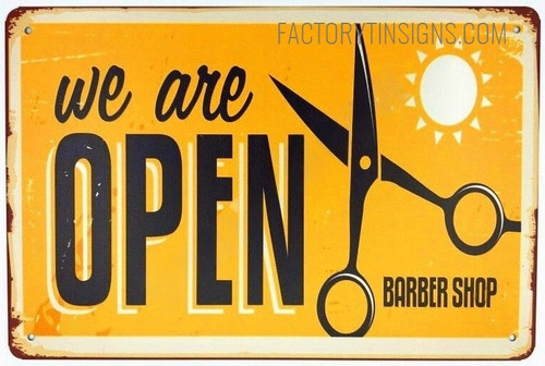 We Are Open Vintage Typography Barber Shop Tin Sign Poster Retro Door Signs For Salon Wall Decor