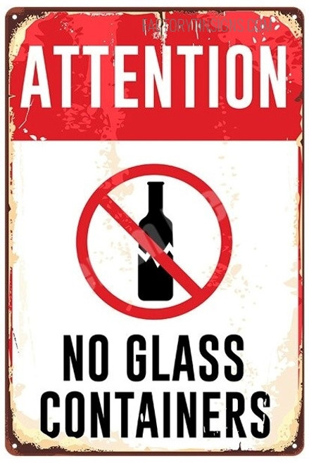 No Glass Containers Typography Vintage Metal Signs Tin Sign for Wall Décor And Wall Hanging