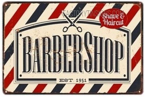 Barbershop Shave & Haircut Vintage Typography Retro Barber Shop Metal Sign Wall Plaque for Sale