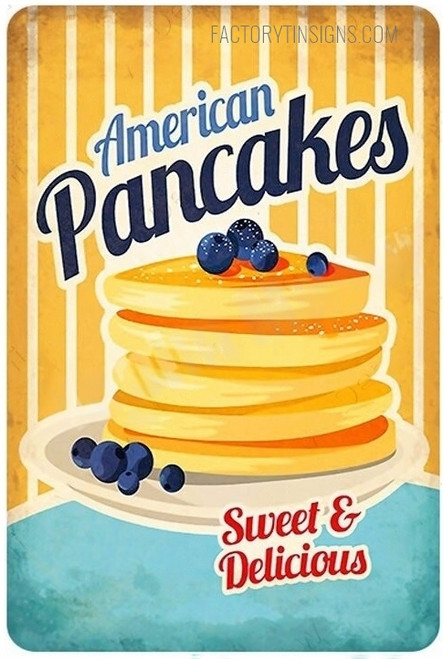 American Pancakes Typography Food Vintage Metal Signs Tin Sign for Kitchen Décor And Restaurant Wall Art Décor