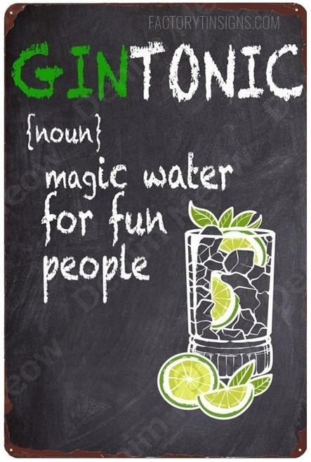Gin Tonic Typography Food Vintage Metal Signs Tin Sign for Wall Hanging And Kitchen Wall Décor