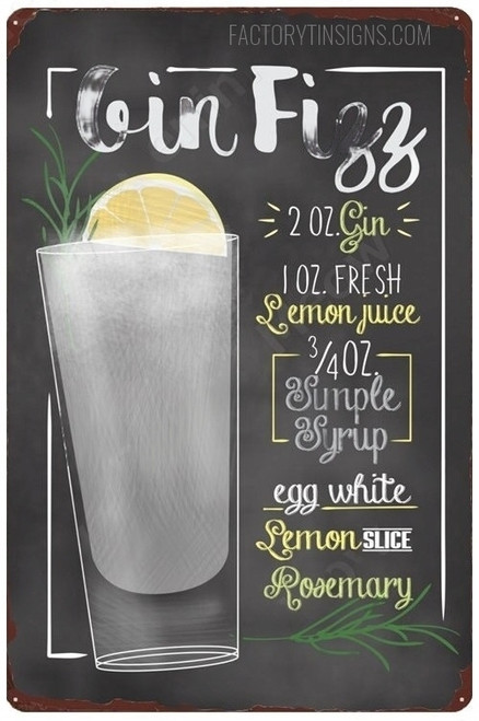 Gin Fizz Typography Food Tin Sign Vintage Metal Signs for Wall Décor And Wall Hanging