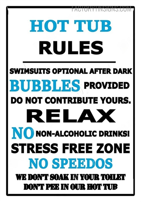 Hot Tub Rules Typography Vintage Metal Signs Tin Sign for Wall Hanging And Bathroom Wall Décor