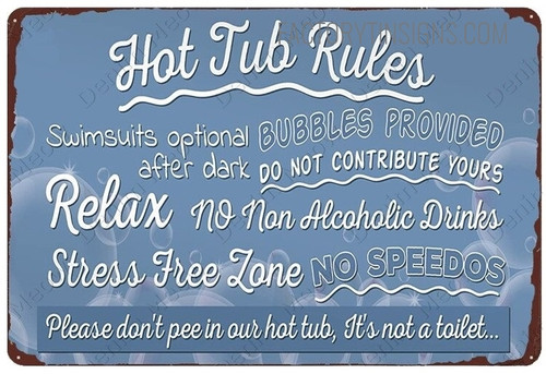 Hot Tub Rules Typography Vintage Metal Signs Tin Sign for Bathroom Wall Décor And Wall Hangings