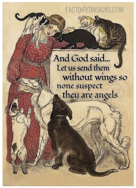 God Said They Are Angels Animal Typography Vintage Figure Metal Tin Sign Poster for Wall Art Décor