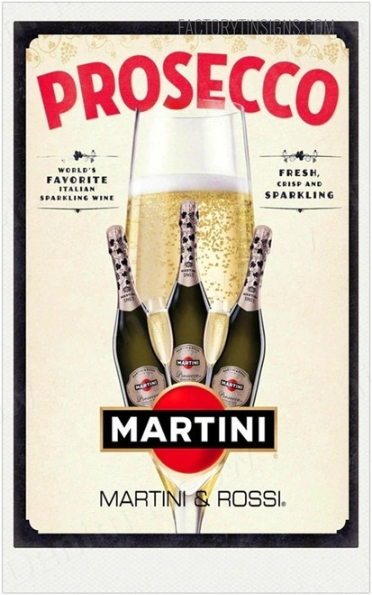 Prosecco Martini Vintage Typography Retro Metal Tin Sign Poster for Advertising Wall Plaque Sign