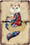Samurai Cat Cute Animal Typography Vintage Metal Tin Sign Japanese Poster for Wall Art Décor