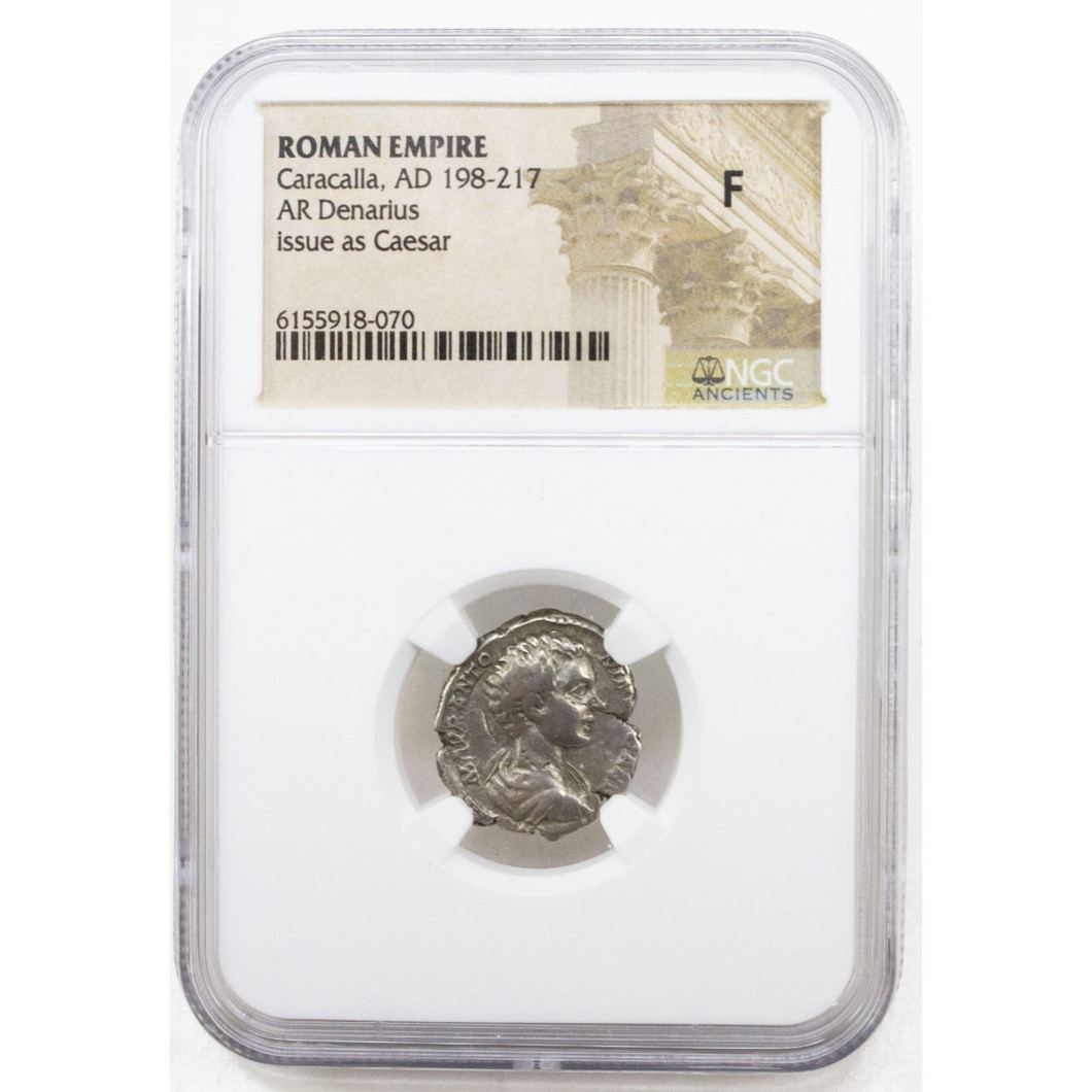 Bullionshark Roman Silver Denarius of Caracalla (AD 198-217) NGC (F) 