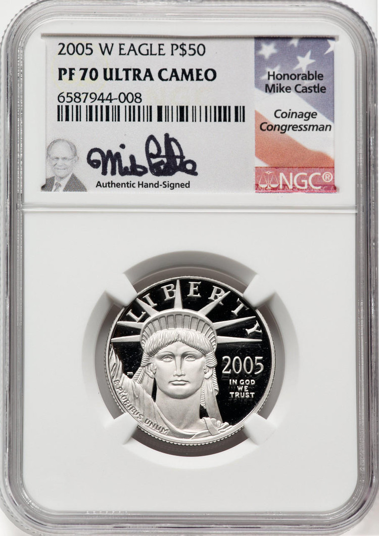 Bullionshark 2005-W $50 Platinum Eagle NGC PF70 UCAM Mike Castle Signed