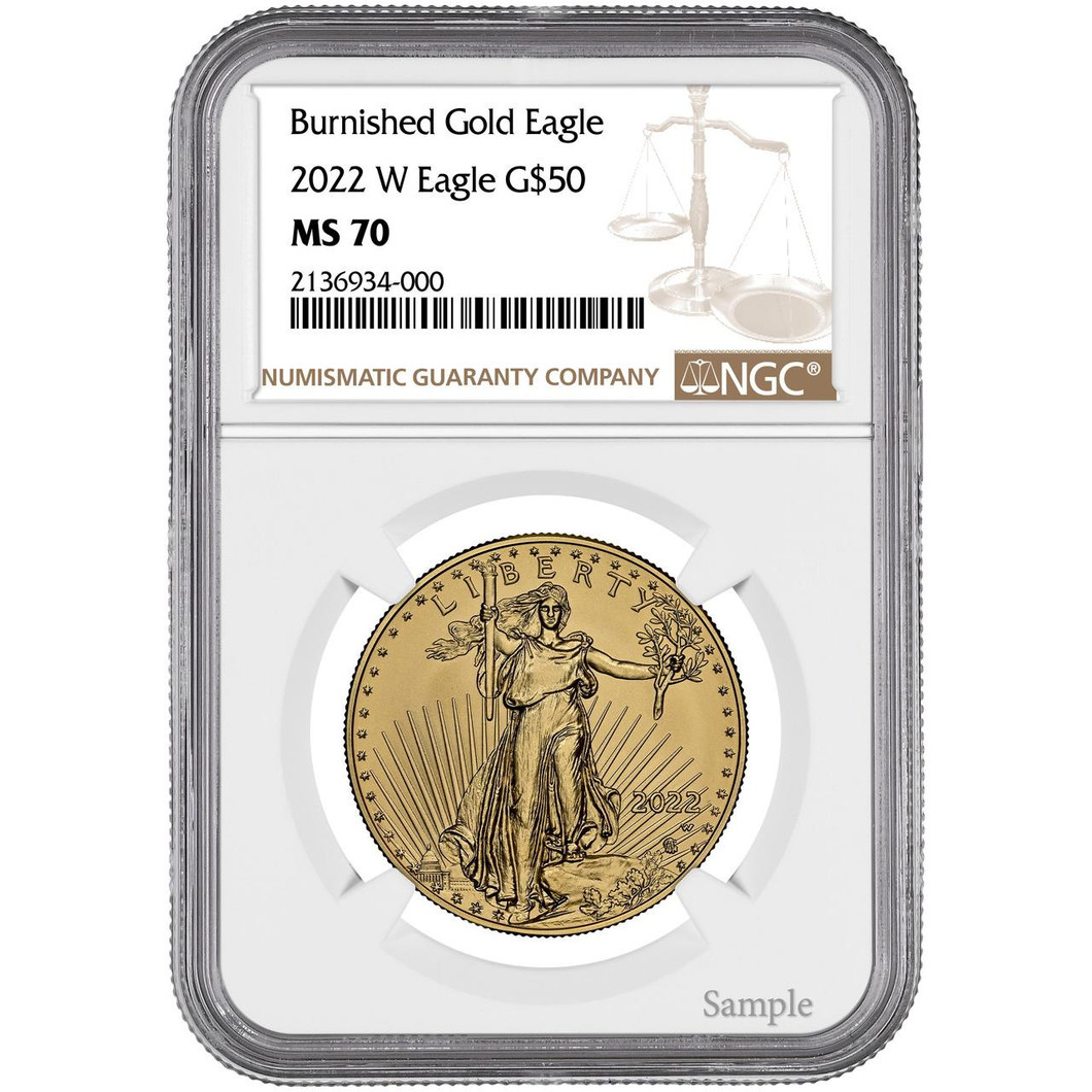 Bullionshark 2022-W $50 Burnished Gold Eagle NGC MS70 