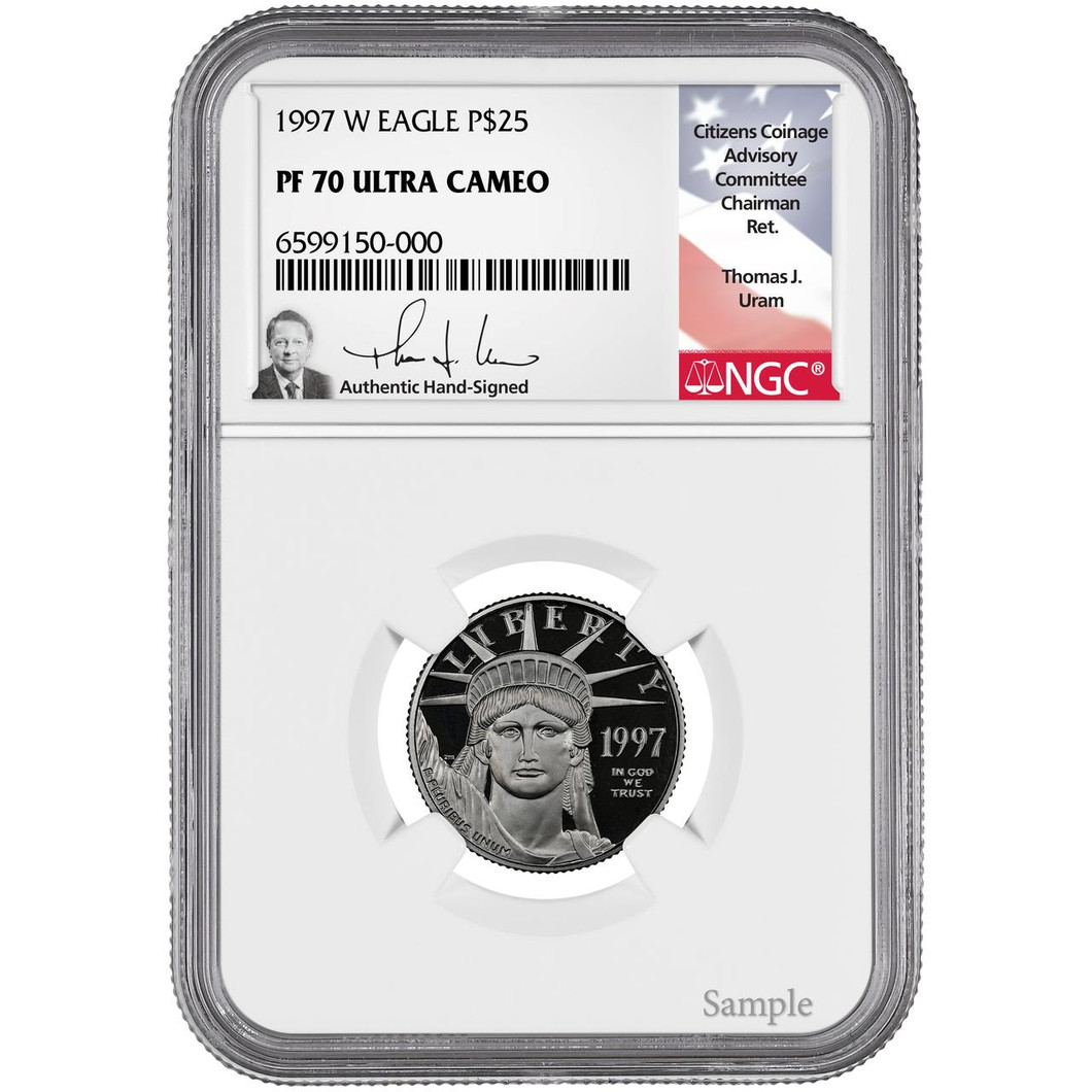 Bullionshark 1998-W $25 Proof Platinum Eagle NGC PF70 Ultra Cameo  Thomas Uram Signed 