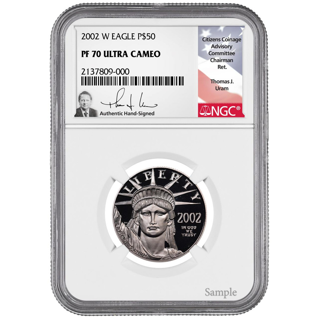 Bullionshark 2002-W $50 Proof Platinum Eagle NGC PF70 Ultra Cameo  Thomas Uram Signed 