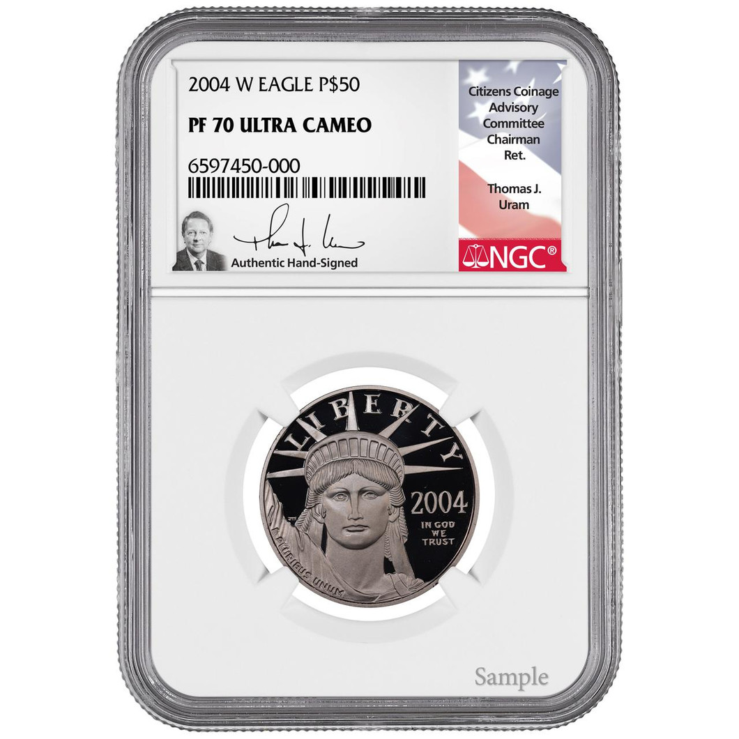 Bullionshark 2004-W $50 Proof Platinum Eagle NGC PF70 Ultra Cameo  Thomas Uram Signed 