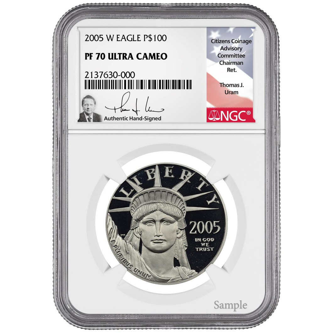 Bullionshark 2005-W $100 Proof Platinum Eagle NGC PF70 Ultra Cameo  Thomas Uram Signed 