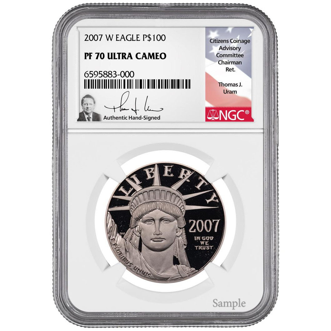 Bullionshark 2007-W $100 Proof Platinum Eagle NGC PF70 Ultra Cameo  Thomas Uram Signed 