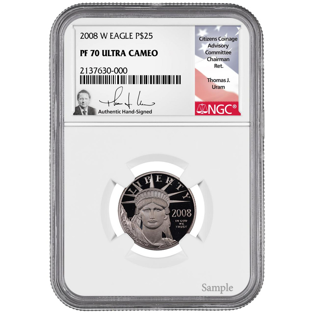 Bullionshark 2008-W $25 Proof Platinum Eagle NGC PF70 Ultra Cameo  Thomas Uram Signed 