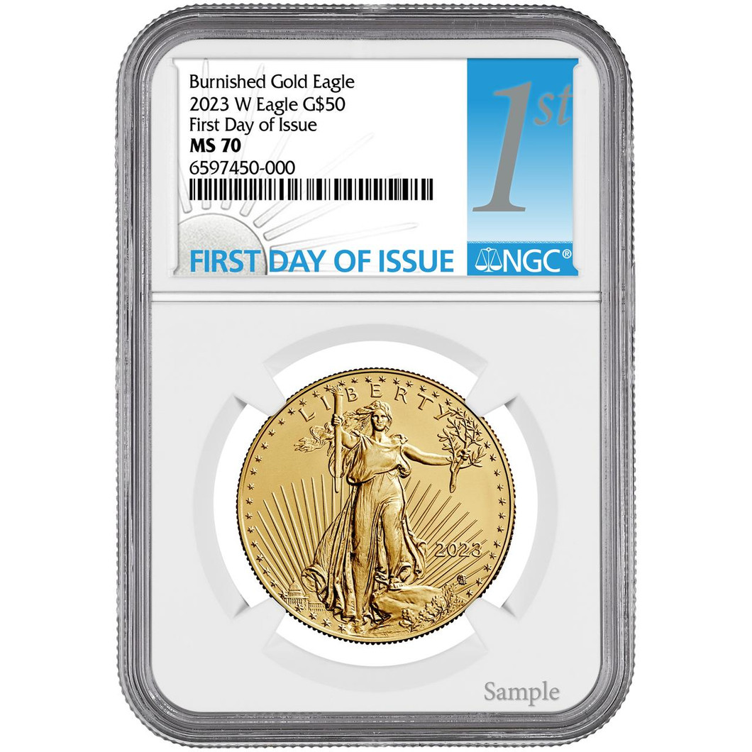  2023-W $50 Burnished Gold Eagle NGC MS70 First Day of Issue 
