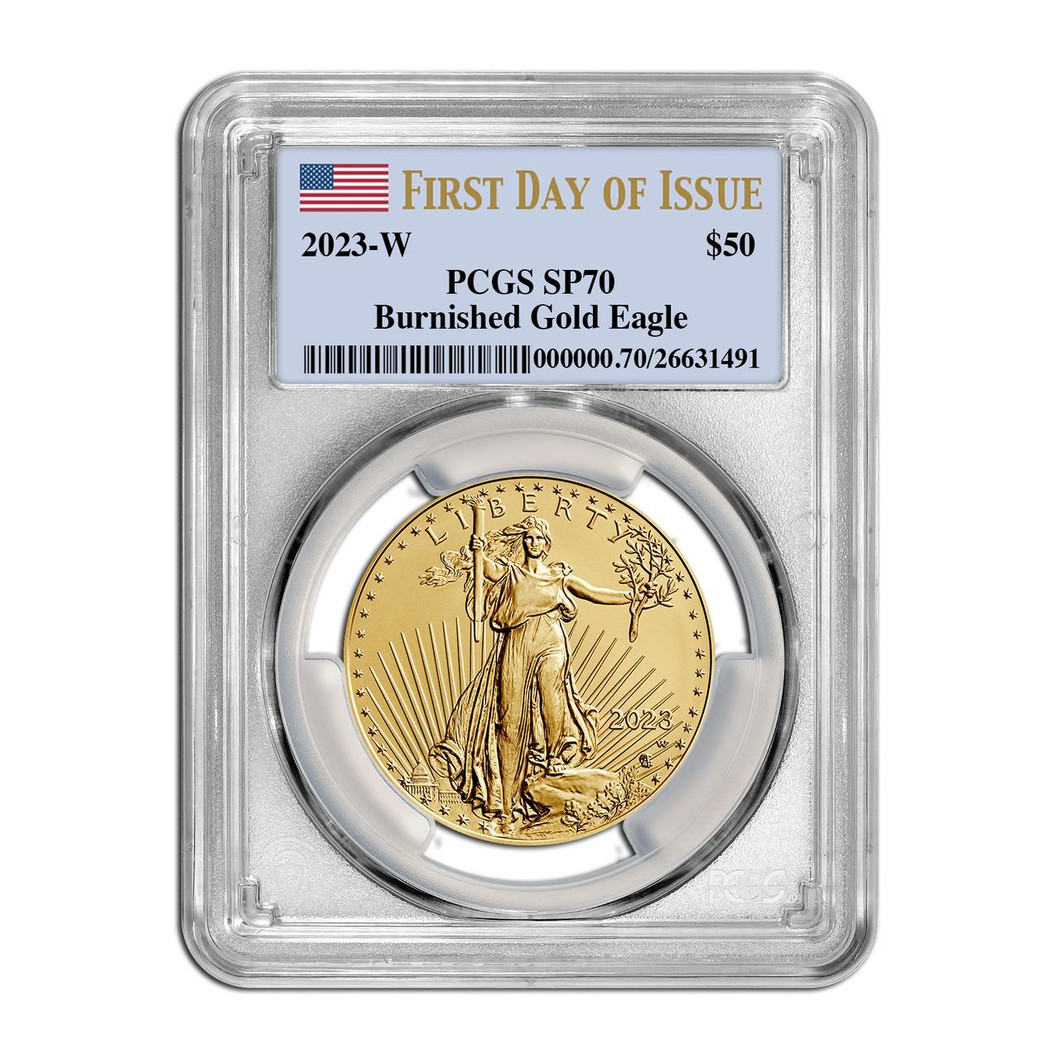 Bullionshark 2023-W $50 Burnished Gold Eagle PCGS SP70 First Day of Issue 