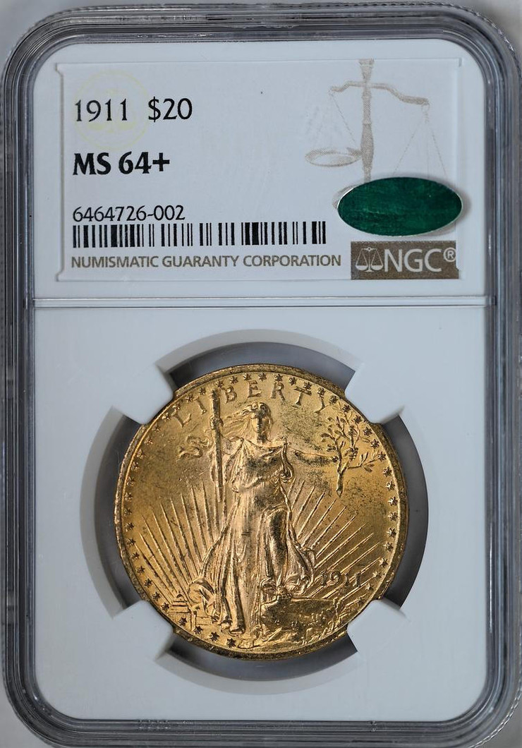 Bullionshark 1911 $20 St Gaudens NGC MS64+ CAC 