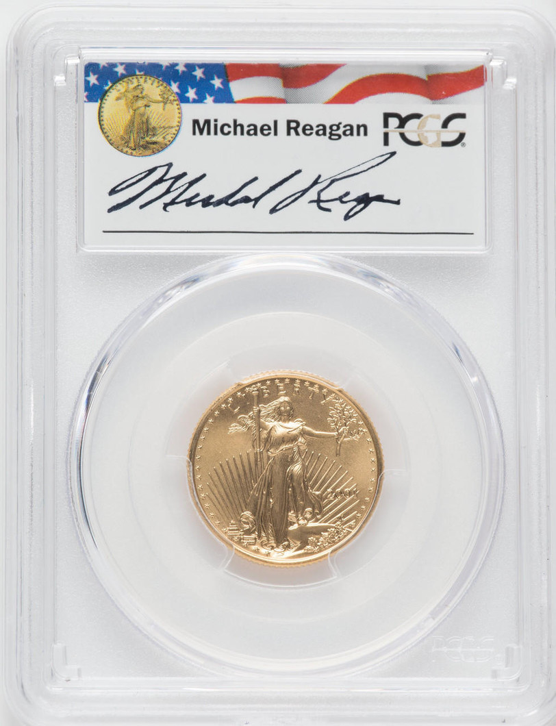 Bullionshark 2001 $10 Burnished Gold Eagle MS69 Michael Reagan Signed