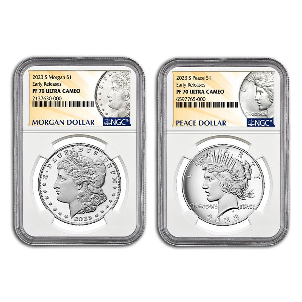 Bullionshark 2023-S Morgan & Peace Dollar NGC PF70 UCAM Early Releases - 2pc Set 