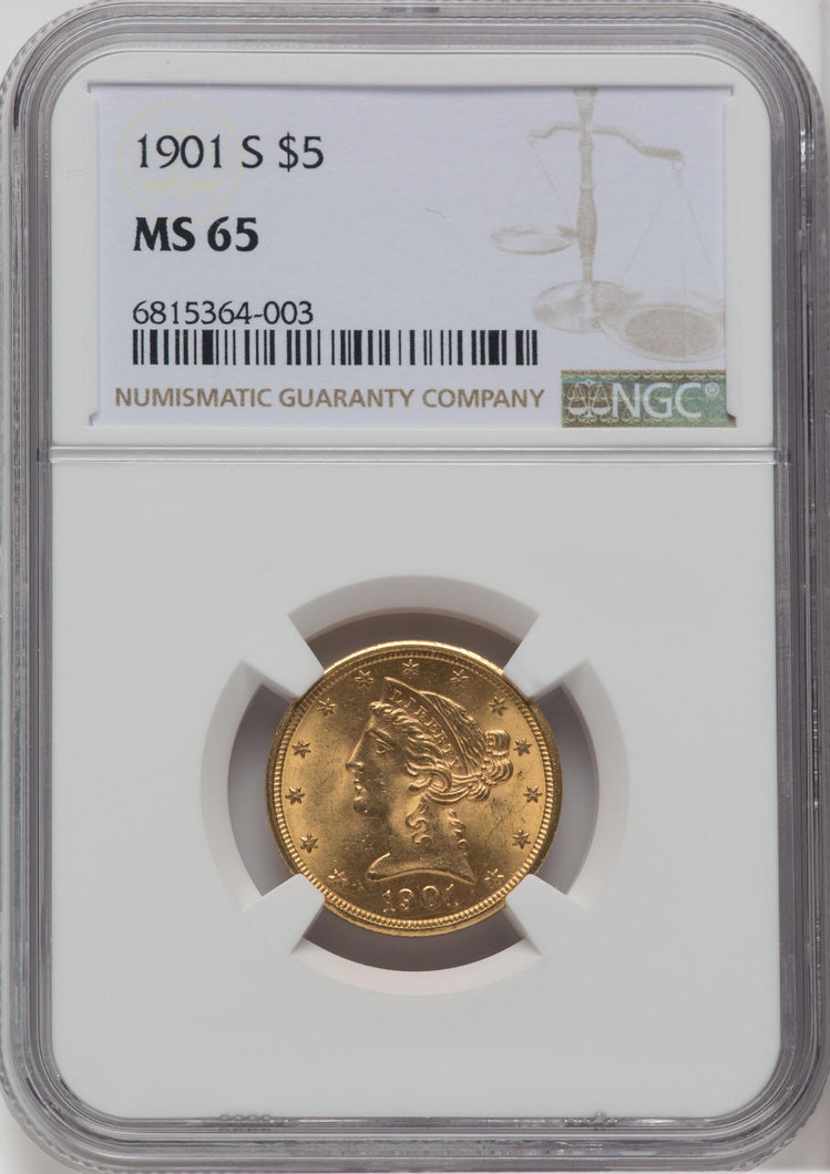 Bullionshark 1901-S $5 Gold Liberty NGC MS65 - 763427034