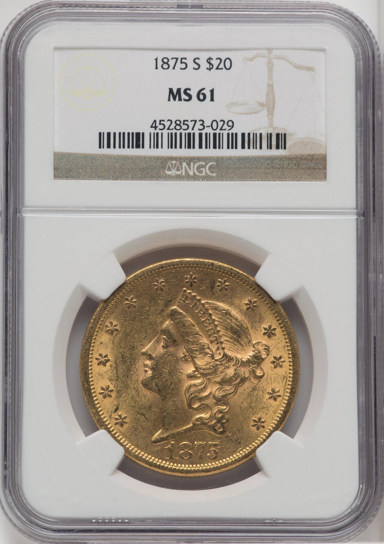 Bullionshark 1875-S $20 Gold Liberty NGC MS61