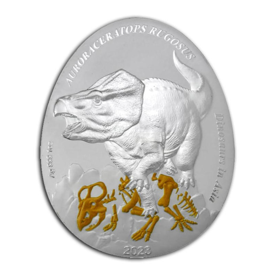 Bullionshark 2023 1oz Samoa Dinosaurs in Asia - Auroraceratops Rugosus .999 Silver Proof Coin 