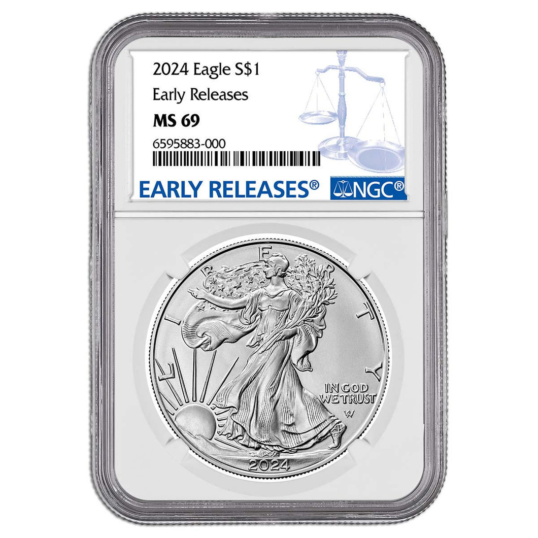 Bullionshark 2024 $1 American Silver Eagle NGC MS69 ER Blue Label 