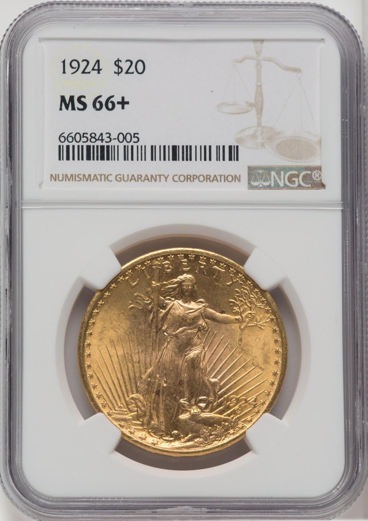 1924 $20 Saint Gaudens NGC MS66+