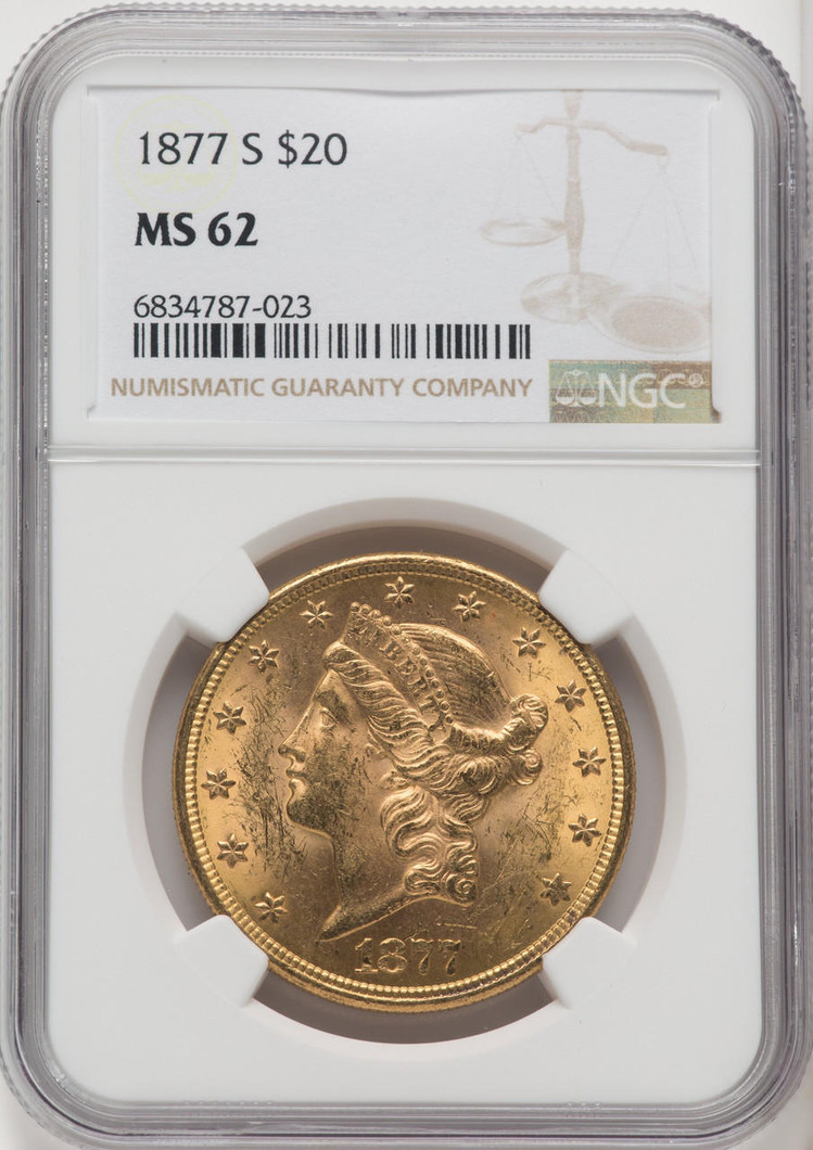  1877-S $20 Gold Liberty NGC MS62 