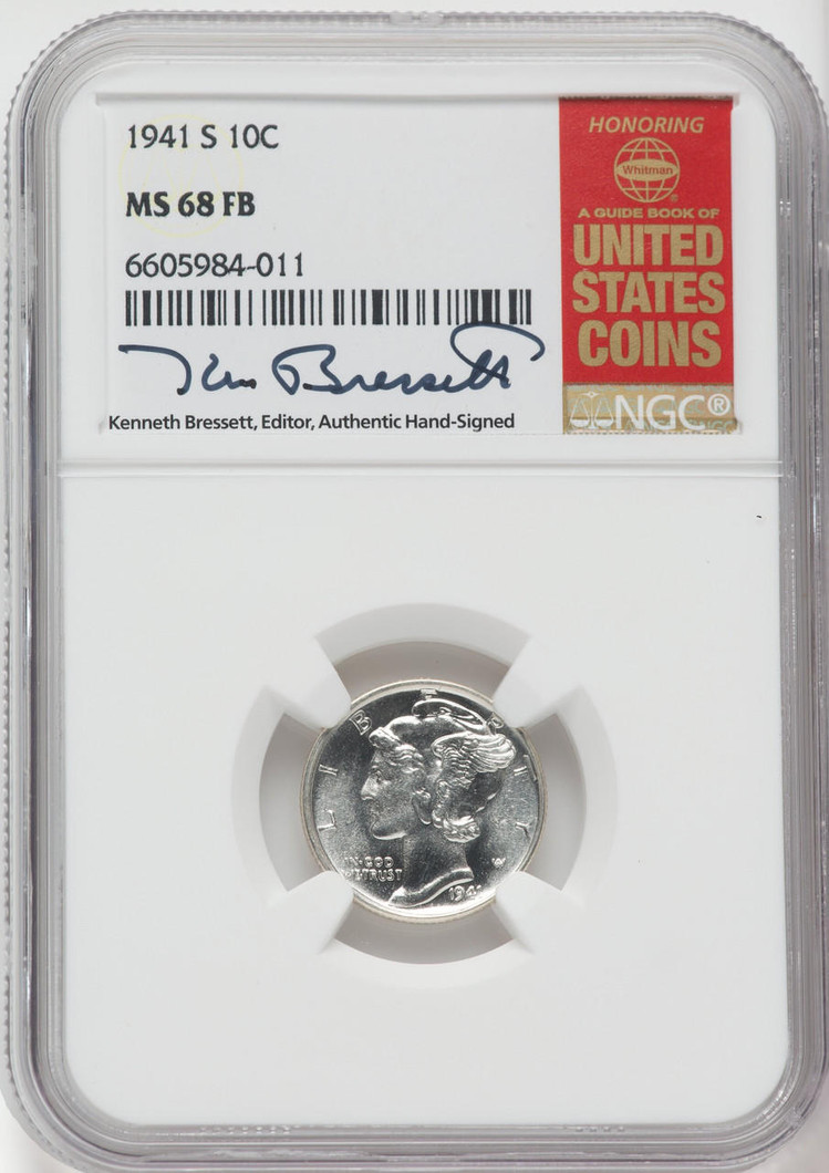 Bullionshark 1941-S Mercury Dime NGC MS68 FB Kenneth Bressett Signed 