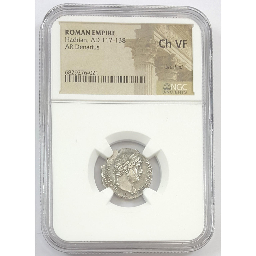 Bullionshark Roman Silver Denarius of Hadrian (AD 117-138) NGC (Ch VF) 