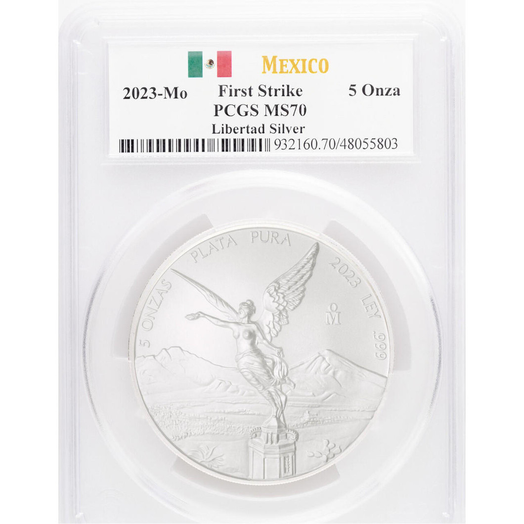 Bullionshark 2023Mo Mexico Silver Libertad 5 Onza NGC MS 70 First Strike 